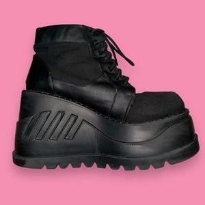 Demonia Stomp 10 Platform Lace Up Canvas Vegan Leather Mallgoth Boots Size 7